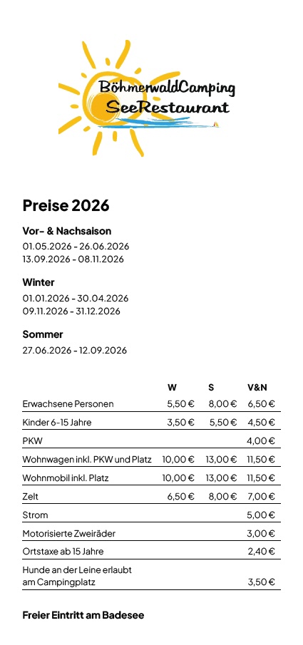 Unsere Preisliste f&uuml;r 2026